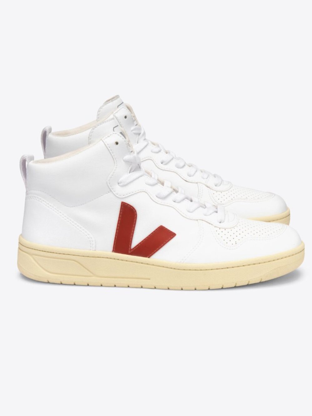 Veja V-15 CWL High Topo Sneakers in White/Rouille with Butter Sole Size 11
